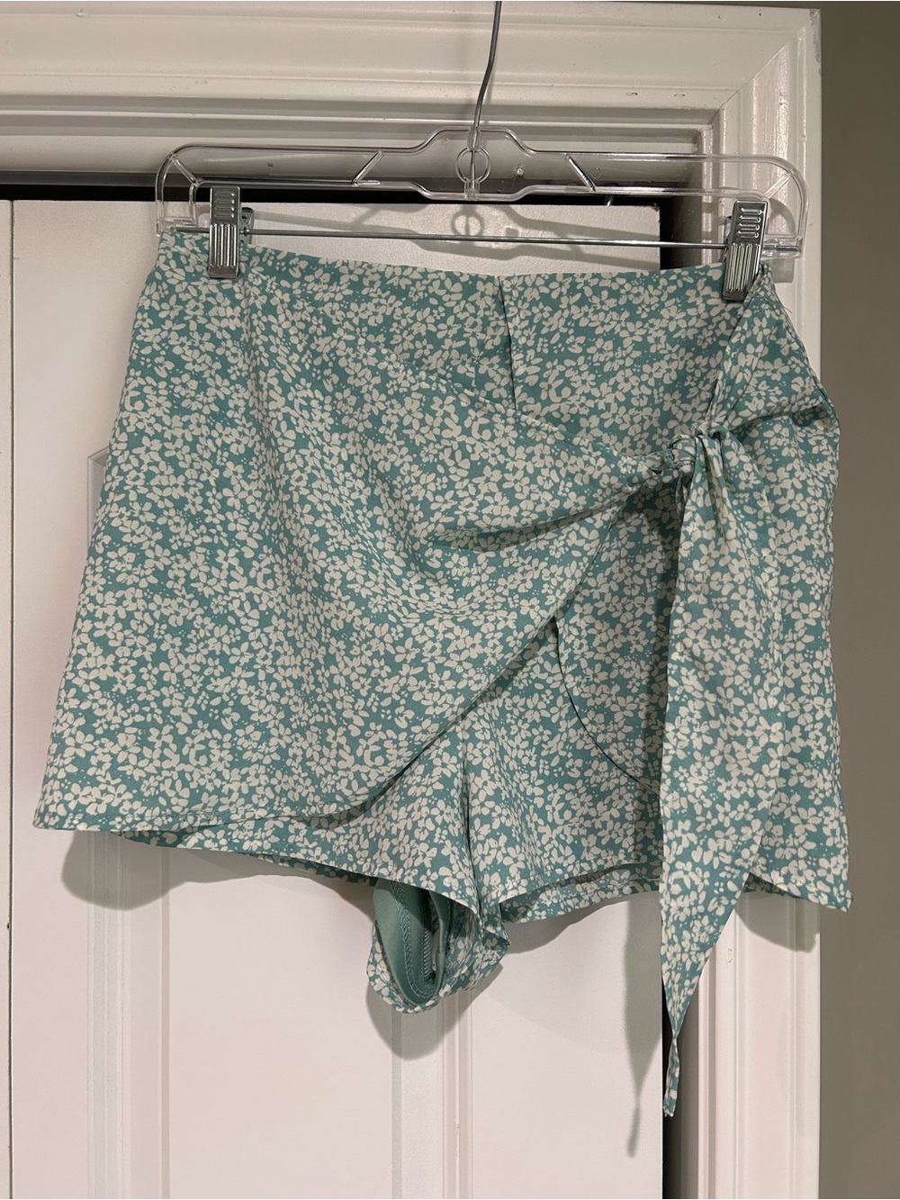 Pink Lily Light Blue Floral High-Waist Wrap Tie Shorts